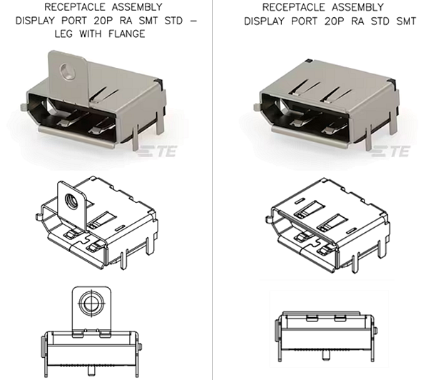 机械图纸 - TE Connectivity DisplayPort 2.1连接器